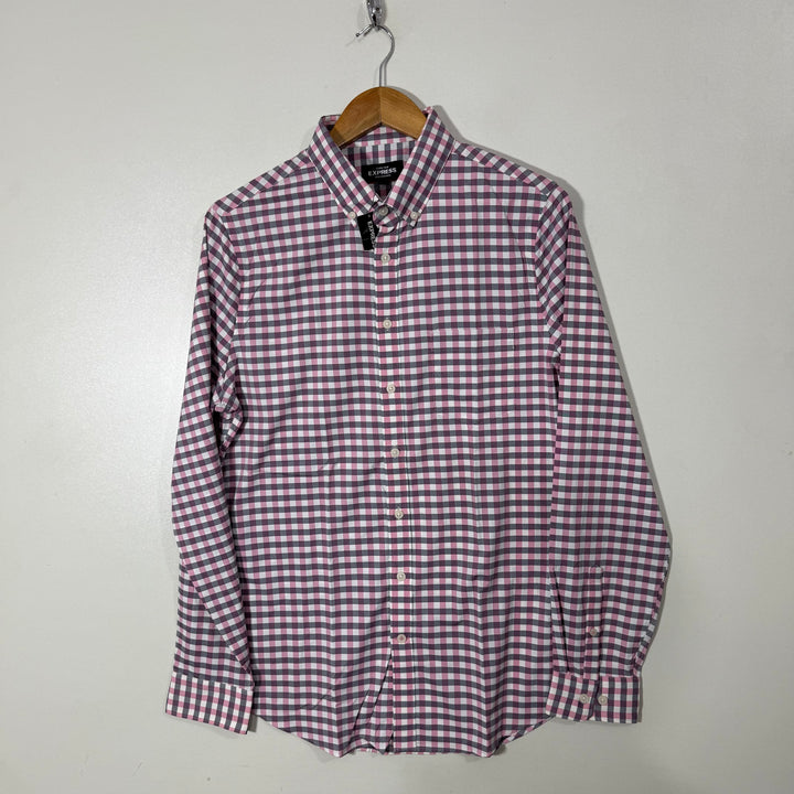EXPRESS EXTRA SLIM FIT BUTTON DOWN CHECKERED PERFORMANCE SHIRT WITH STRETCH BRAND NEW