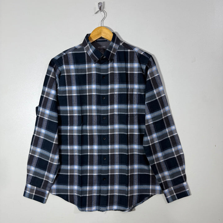 VAN HEUSEN FLEX BUTTON CASUAL FLANNEL COTTON CHECKERED SHIRT