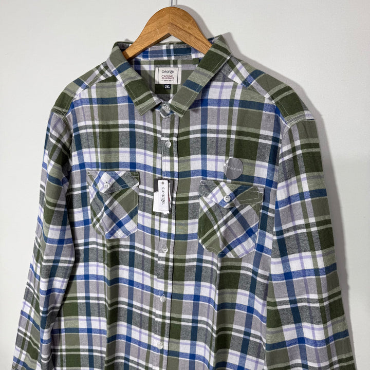 GEORGE DOUBLE POCKETS FLANNEL COTTON CHECKERED SHIRT BRANEW
