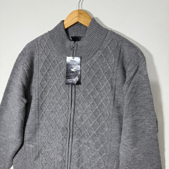 PEGASUS FULL ZIP KNITED ACRYLIC SWEATER BRAND NEW INNER SHERPA LINNED GREY COLOUR