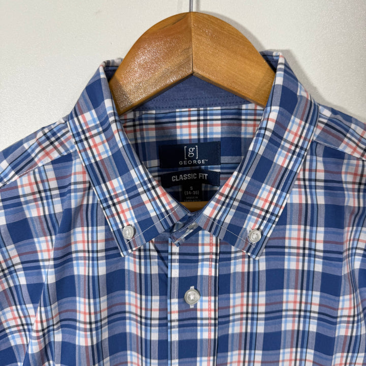 GEORGE BUTTON DOWN CHECKERED CASUAL COTTON SHIRT BRAND NEW