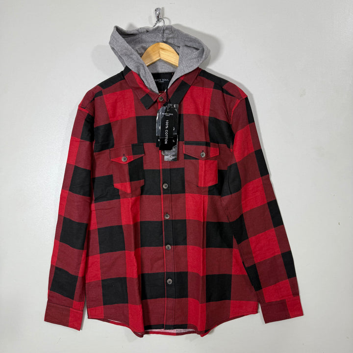 BRAVE SOUL LONDON FLANNEL COTTON SHIRT BRAND NEW WITH HOOD