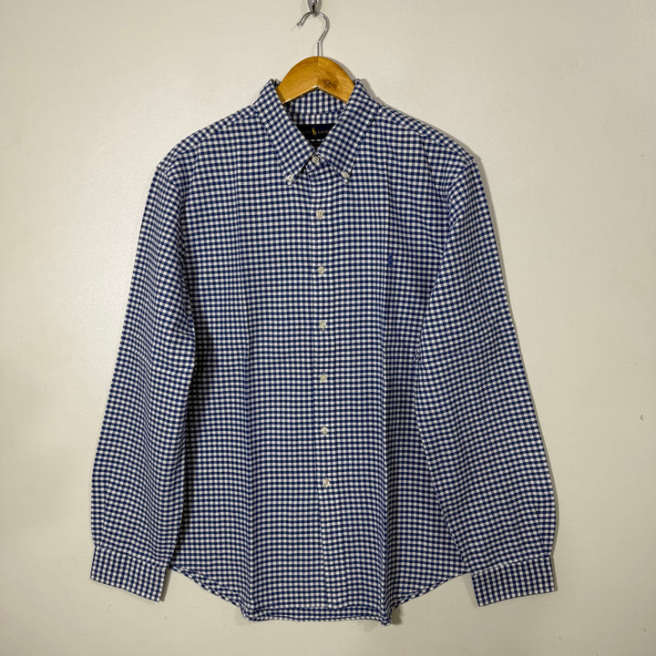 RALPH LAUREN POLO SLIM FIT BUTTON DOWN CHECKERED OXFORD COTTON SHIRT