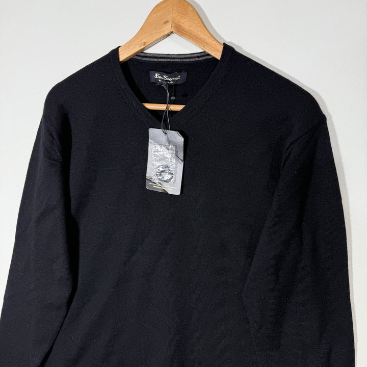 BEN SHERMAN V NECK MERINO WOOL SWEATER BRAND NEW BLACK COLOUR
