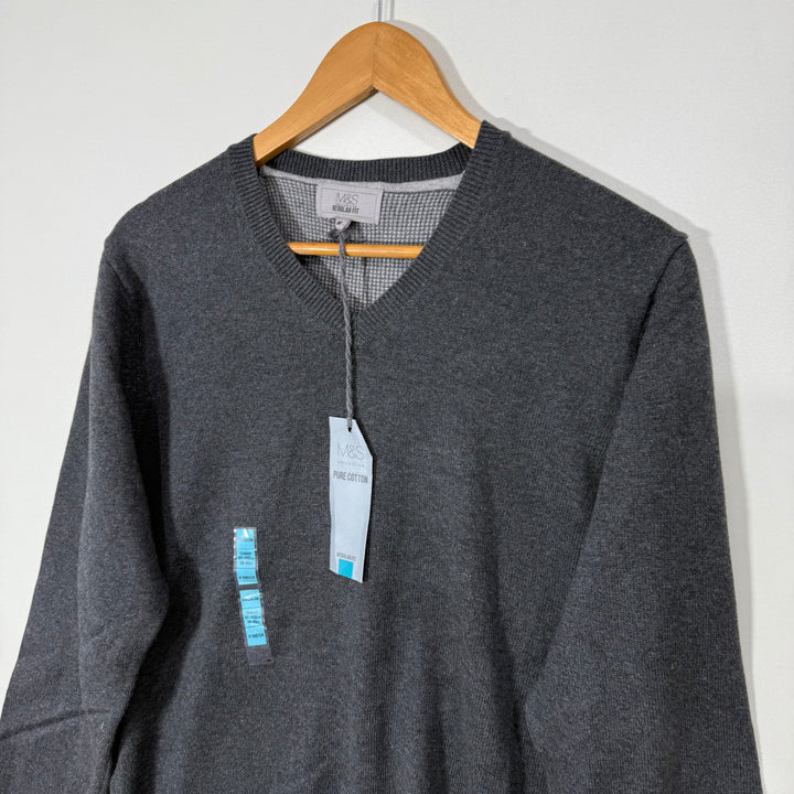 MARKS & SPENCER V NECK COTTON SWEATER BRAND NEW GREY COLOUR