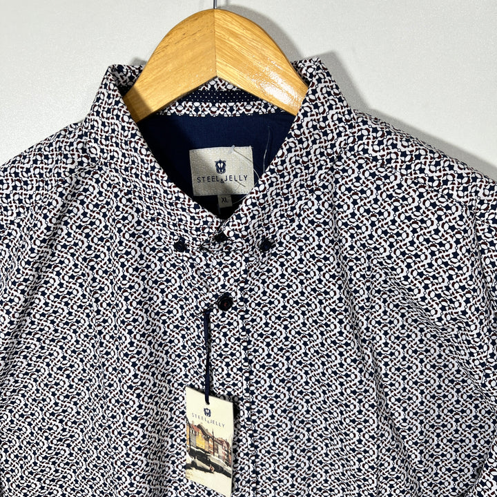 STEEL & JELLY PRINTED BUTTON DOWN CASUAL COTTON SHIRT BRAND NEW