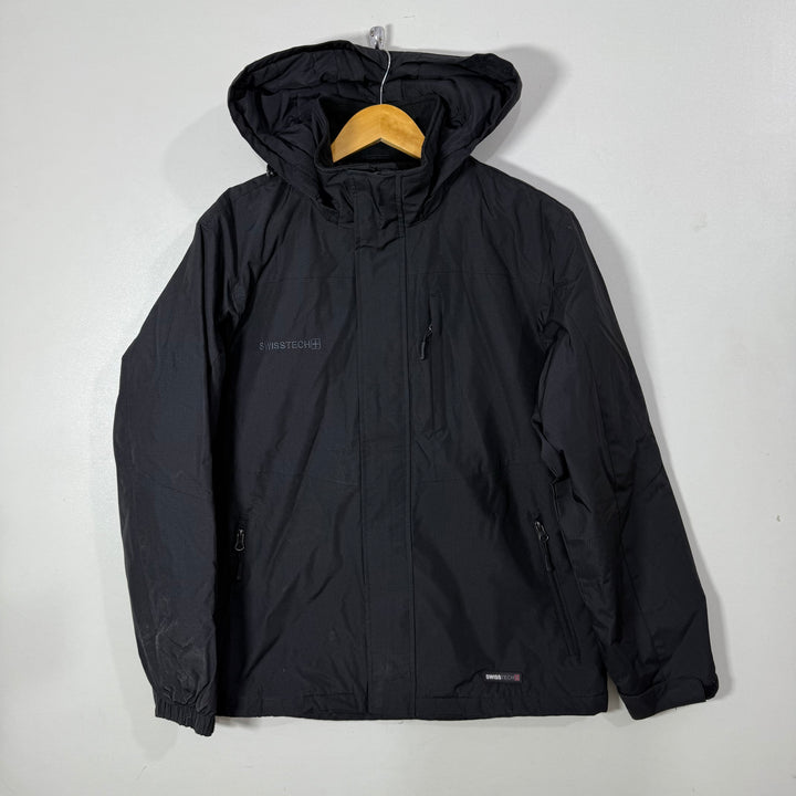 SWISS TECH WINDBREAKER JACKET WITH DETACHABLE HOOD BLACK COLOUR