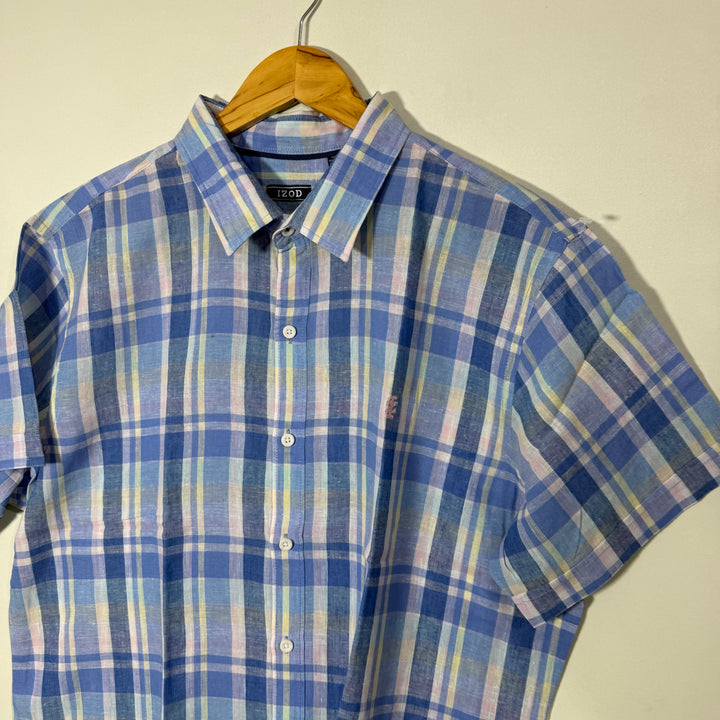IZOD LINEN HALF SLEEVES CHECKERED SHIRT