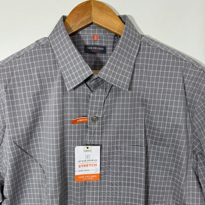 VAN HEUSEN CLASSIC FIT NON IRON COTTON CHECKERED SHIRT BRAND NEW WITH STRETCH