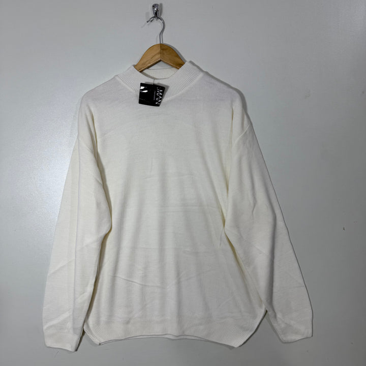 BOOHOOMAN OVERSIZED DROOPED SHOULDER MOCK NECK ACRYLIC SWEATER BRAND NEW CREAM COLOUR