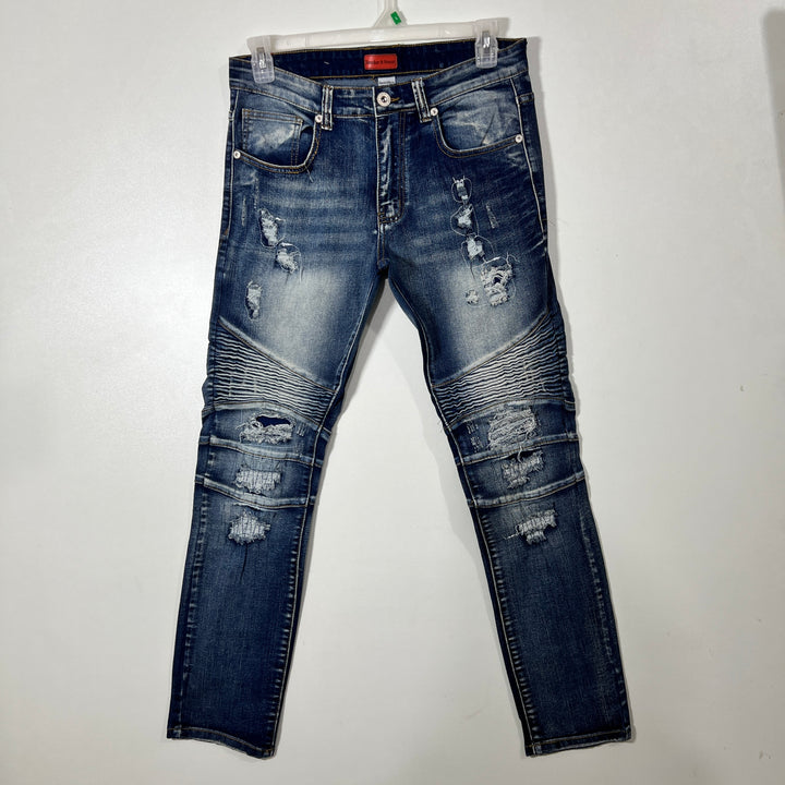 BLEECKER & MERCER STRAIGHT FIT RIPPED JEANS