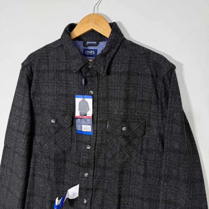 CHAPS DOUBLE POCKETS REGULAR FIT FLANNEL KNIT CHAPS GO UNTUCKED SHIRT BRAND NEW WITH STRETCH