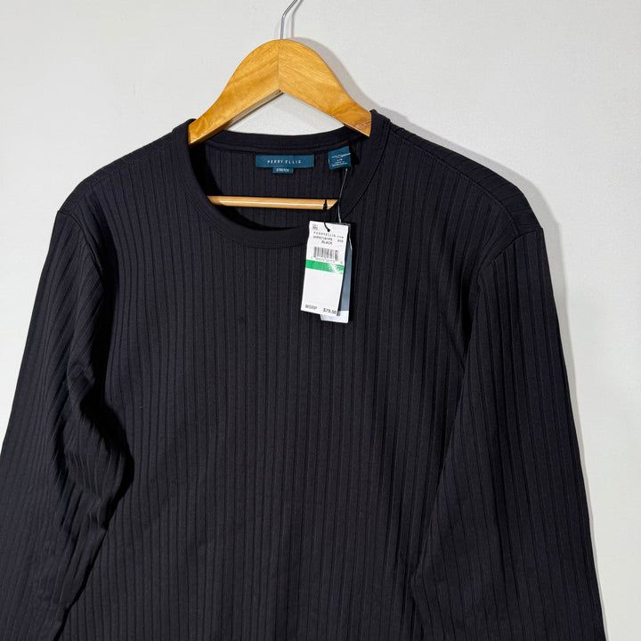 PERRY ELLIS KNITED LONG SLEEVES TSHIRT  BRAND NEW BLACK COLOUR
