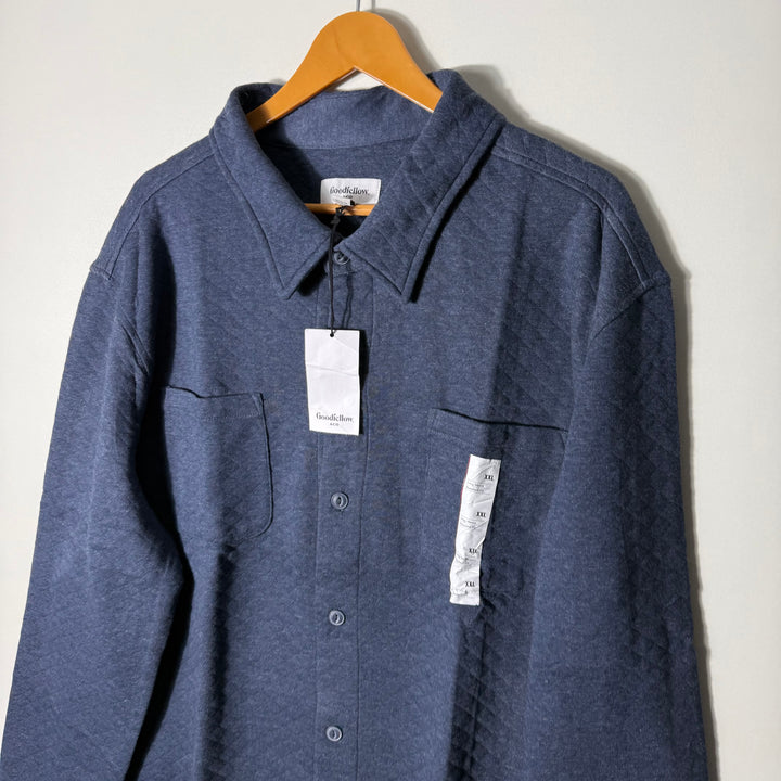 GOOD FELLOW &CO DOUBLE POCKETS KNIT QUILTED BUTTON UP  SHIRT BRAND NEW BLUE COLOUR