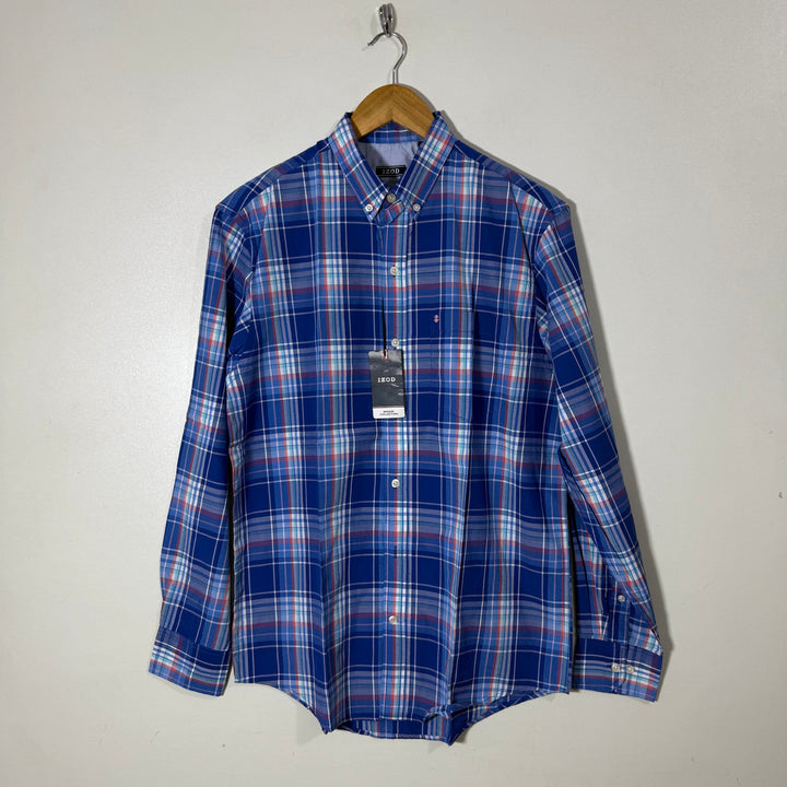 IZOD BUTTON DOWN COTTON CHECKERED SHIRT BRAND NEW