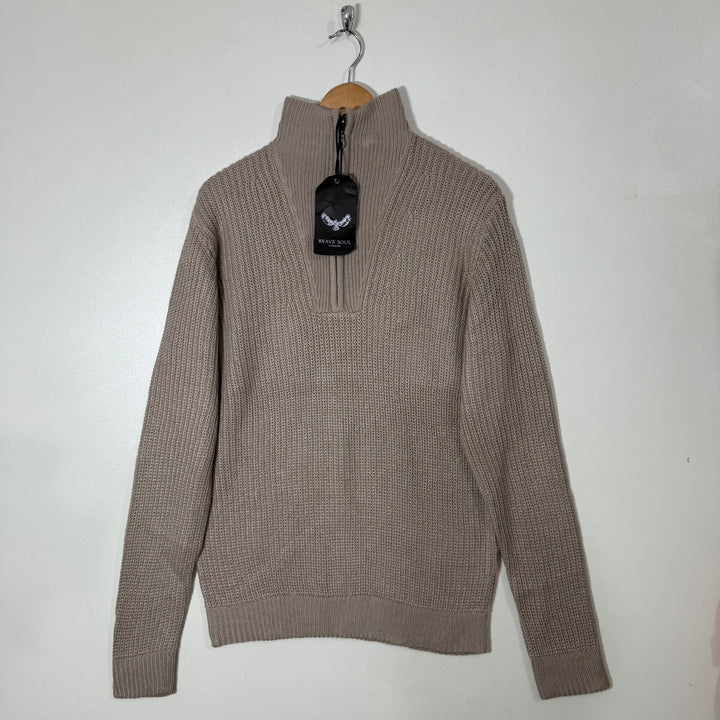 BRAVE SOUL LONDON HALF ZIP KNITWEAR ACRYLIC SWEATER BRAND NEW