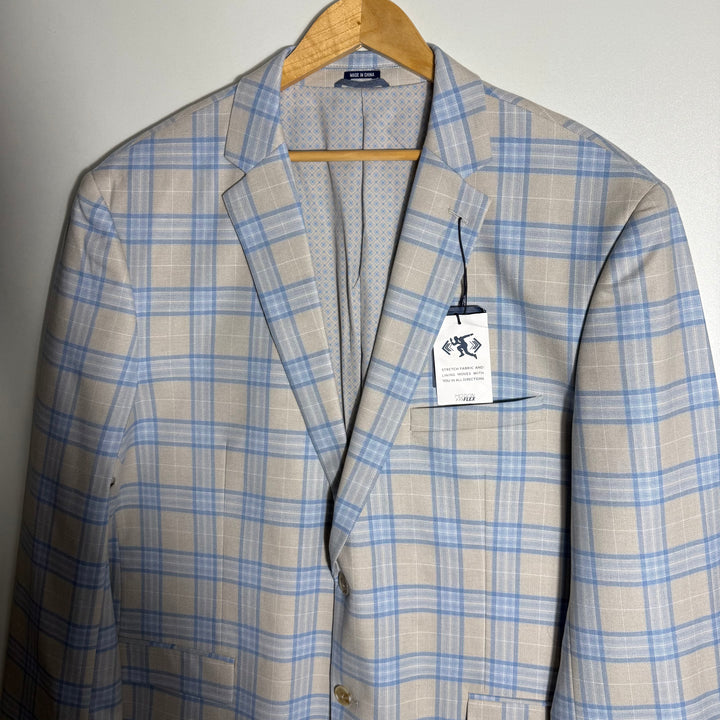 CROWN & IVY MODERN FIT TAN BLUE PLAID CHECKERED MOTION FLEX CHECKERED BLAZER COAT BRAND NEW
