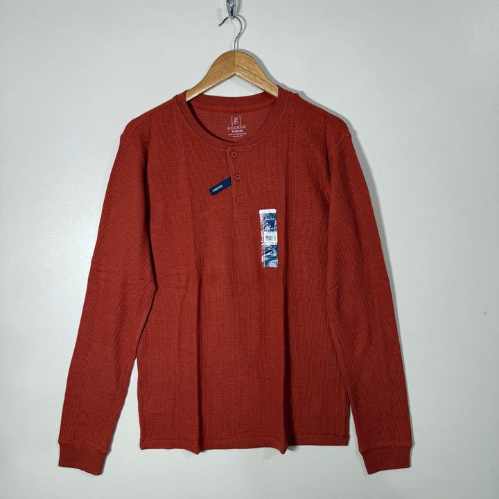 GEORGE HENLEY COLLAR KNITWEAR LONG SLEEVES COTTON TSHIRT BRAND NEW