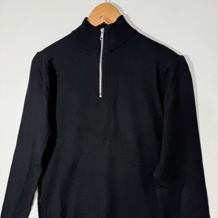 BOOHOOMAN HALF ZIP SWEATER BLACK COLOUR