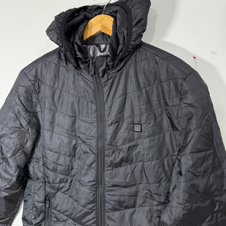 HEATED PUFFER JACKET WITH HOOD BLACK COLOUR