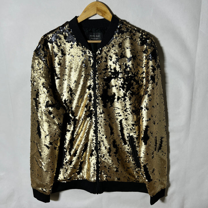 ZARA SEQUIN BEN COLLAR BOMBER JACKET