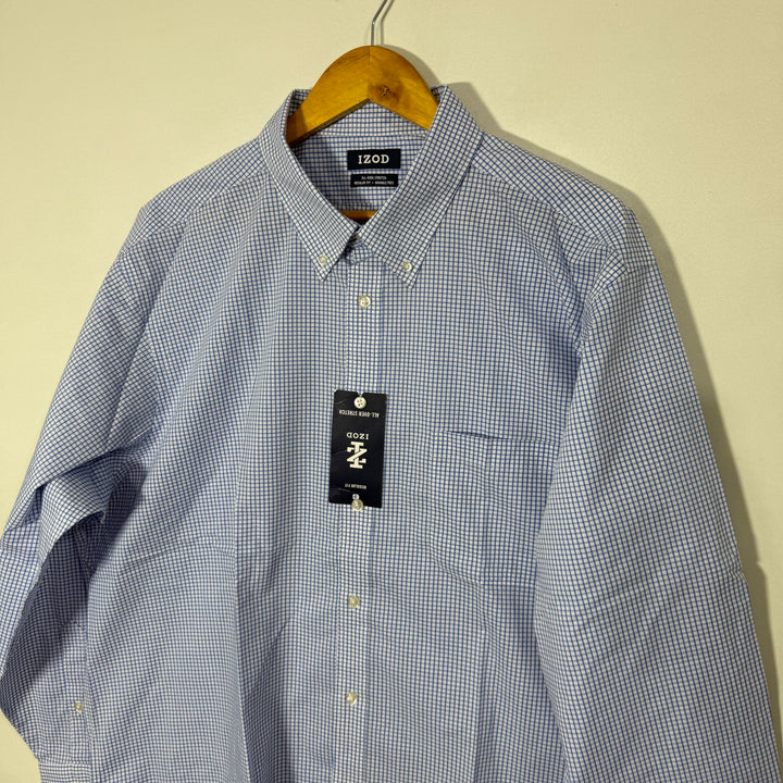 IZOD REGULAR FIT COTTON CHECKERED SHIRT BRAND NEW WITH STRETCH