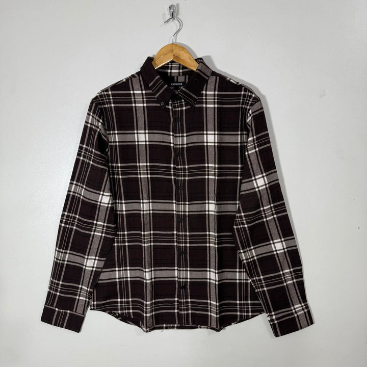 EXPRESS BUTTON DOWN FLANNEL COTTON CHECKERED CASUAL SHIRT