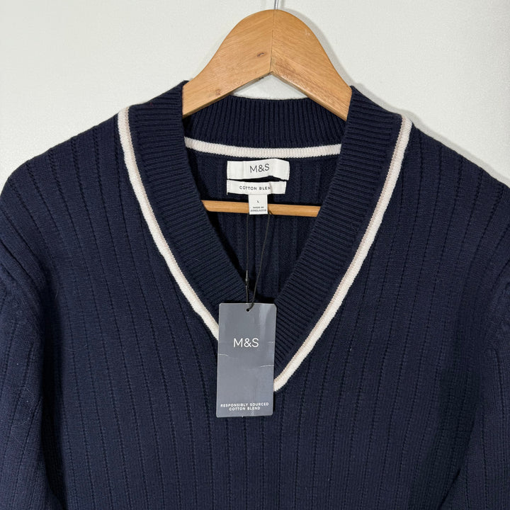 MARKS & SPENCER V NECK COTTON SWEATER BRAND NEW BLUE COLOUR