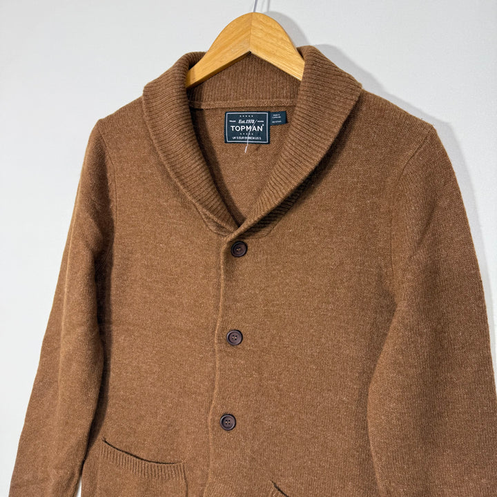 TOPMAN LAMBSWOOL CARDIGAN SWEATER BROWN COLOUR