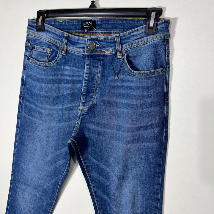 BOOHOOMAN SKINNY FIT RIPPED DENIM PANT WITH STRETCH