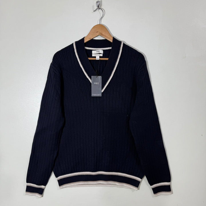 MARKS & SPENCER V NECK COTTON SWEATER BRAND NEW BLUE COLOUR