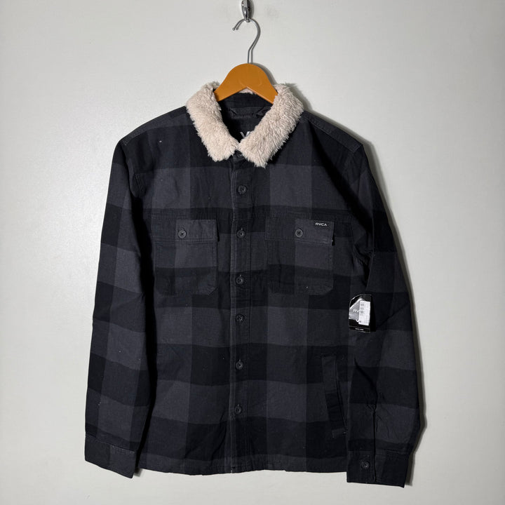 RVCA CHECKERED COTTON JACKET INNER POLYESTER SHERPA LINNED COLLAR BRAND NEW