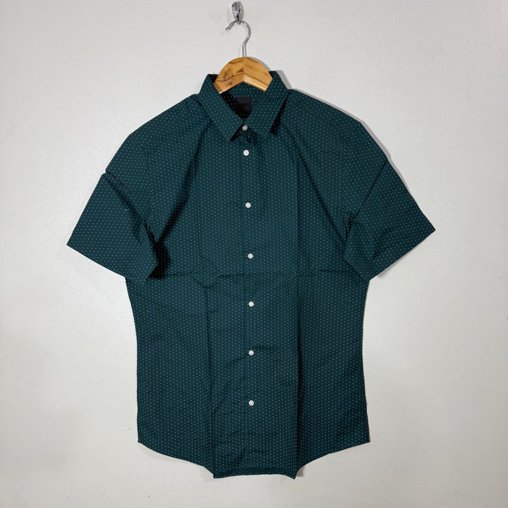 H&M SLIM FIT HALF SLEEVES SHIRT GREEN COLOUR