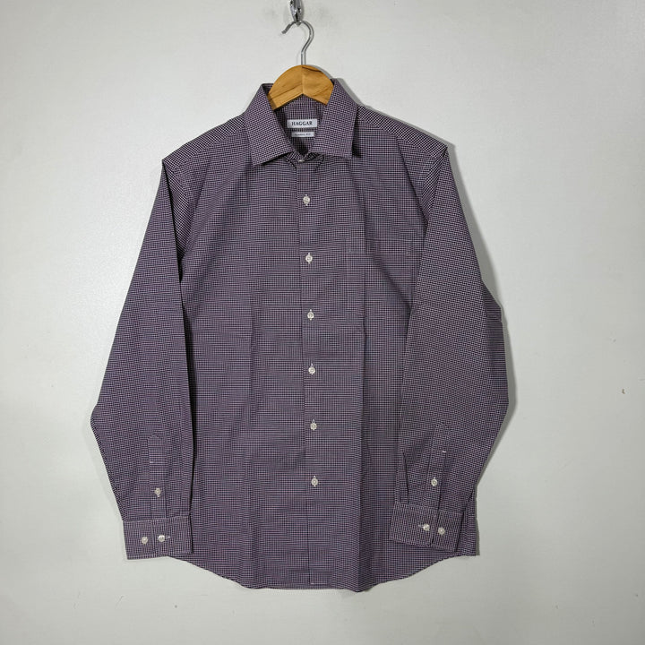 HAGGAR CLASSIC FIT COTTON CHECKERED FORMAL SHIRT