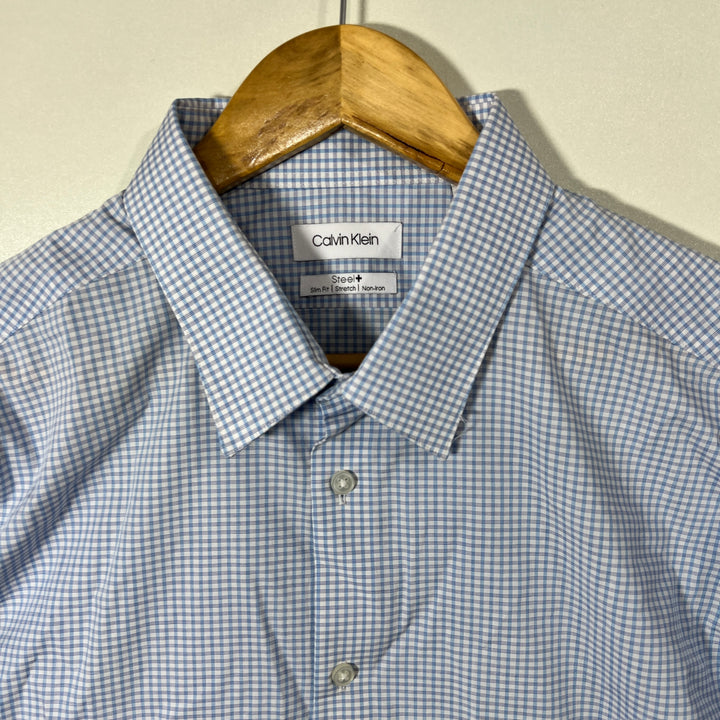 CALVIN KLEIN SLIM FIT NON IRON CHECKERED FORMAL SHIRT BRAND NEW WUTH STRETCH