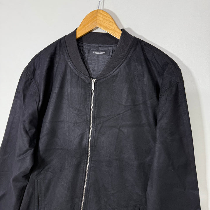 ZARA SUEDE LEATHER BEN COLLAR BOMBER JACKET