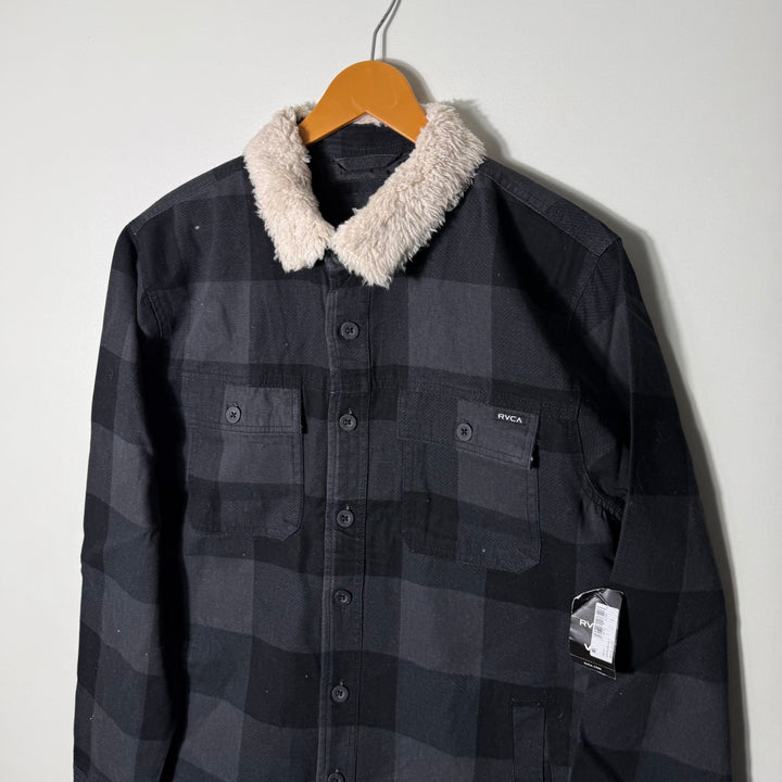 RVCA CHECKERED COTTON JACKET INNER POLYESTER SHERPA LINNED COLLAR BRAND NEW