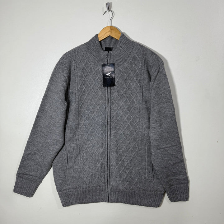 PEGASUS FULL ZIP KNITED ACRYLIC SWEATER BRAND NEW INNER SHERPA LINNED GREY COLOUR