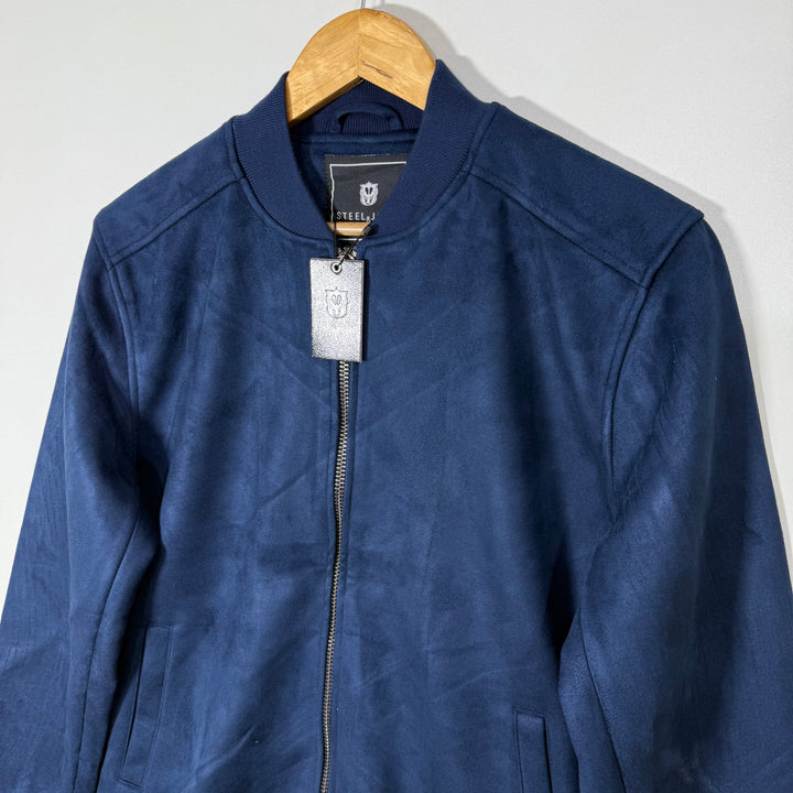 STEEL & JELLY BEN COLLAR SUEDE BOMBER JACKET BRAND NEW BLUE COLOUR
