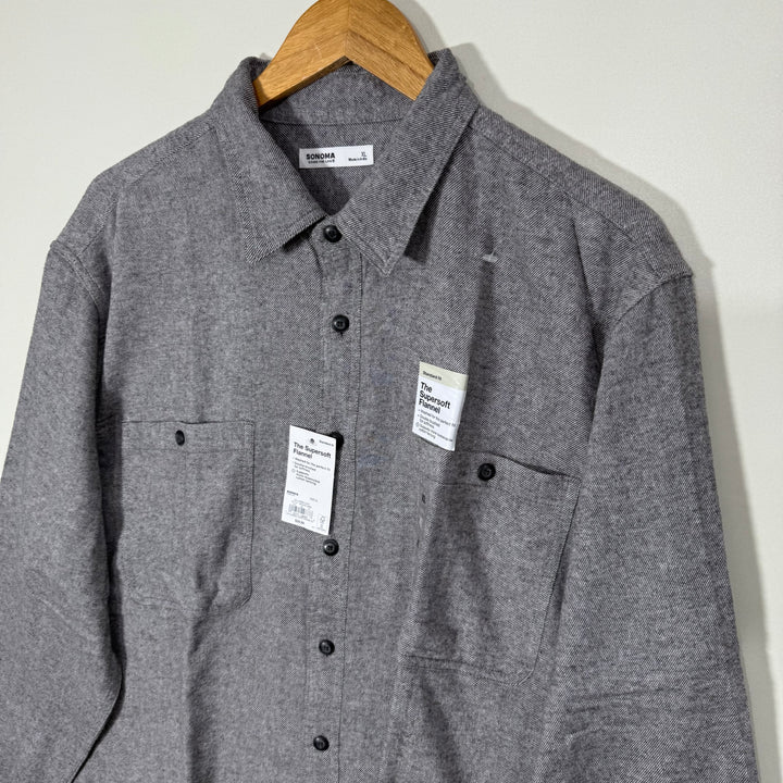SONOMA SUPERSOFT DOUBLE POCKETS FLANNEL COTTON SAFARI SHIRT BRAND NEW