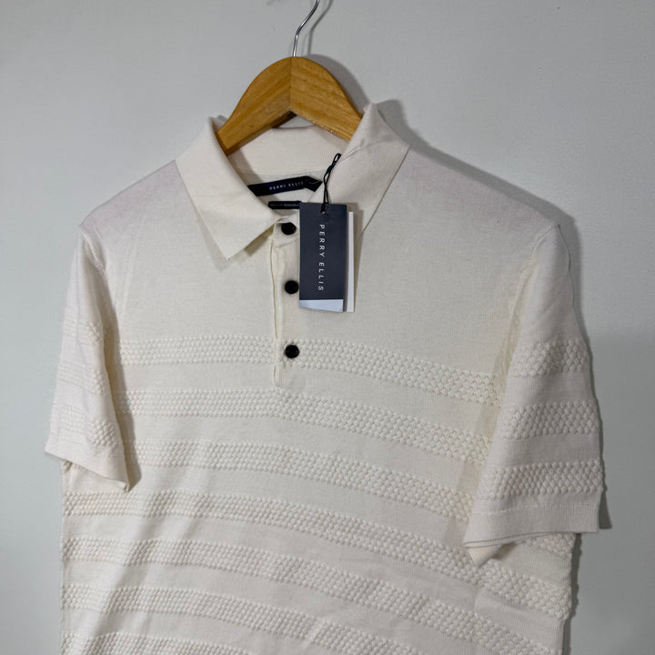 PERRY ELLIS HALF SLEEVES KNITTED COTTON MODAL MACHINE WASHABLE COTTON POLO SWEATER BRAND NEW