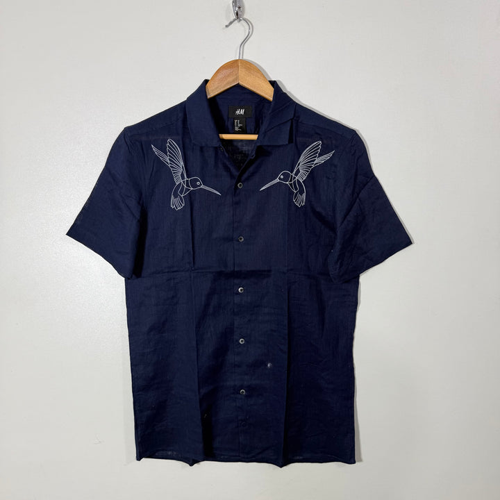 H&M SAFARI COLLAR HALF SLEEVES LINEN COTTON SHIRT