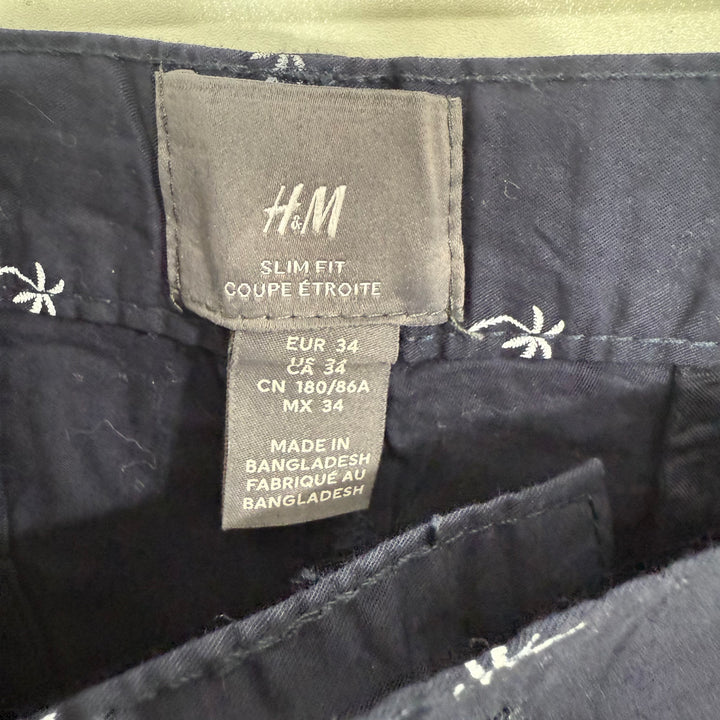 H&M SLIM FIT PRINTED COTTON SHORT BLUE COLOUR