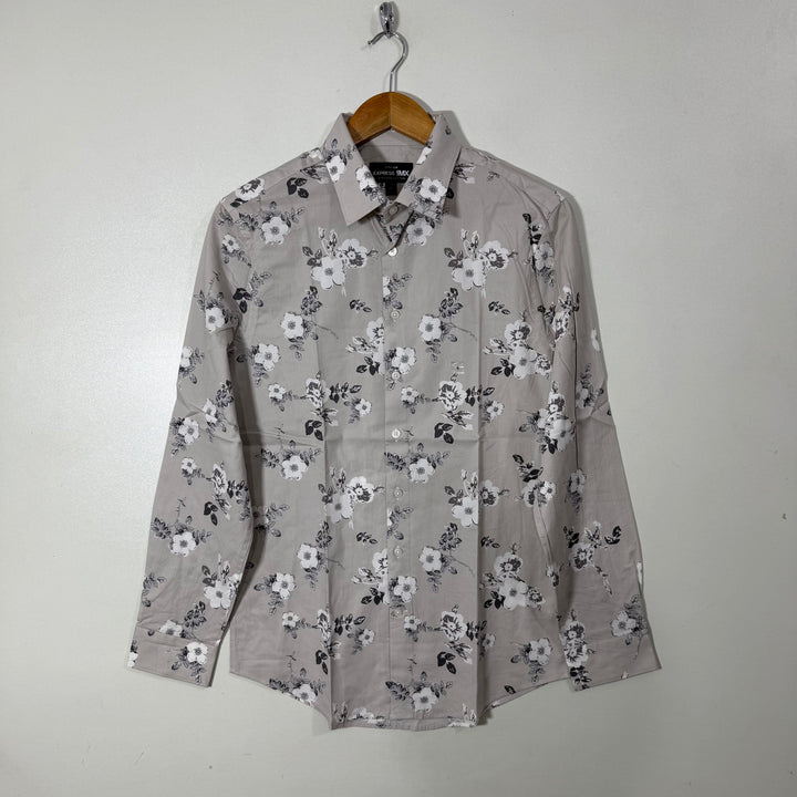 EXPRESS SLIM FIT PRINTED CASUAL COTTON SHIRT WITH STRETCH