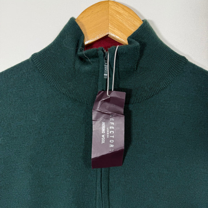 REFECTORY LONDON MERINO WOOL HALF ZIP SWEATER  BRAND NEW