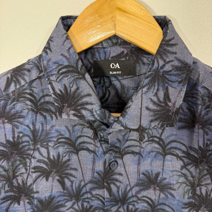 C&A SLIM FIT PRINTED  CASUAL LINEN COTTON SHIRT