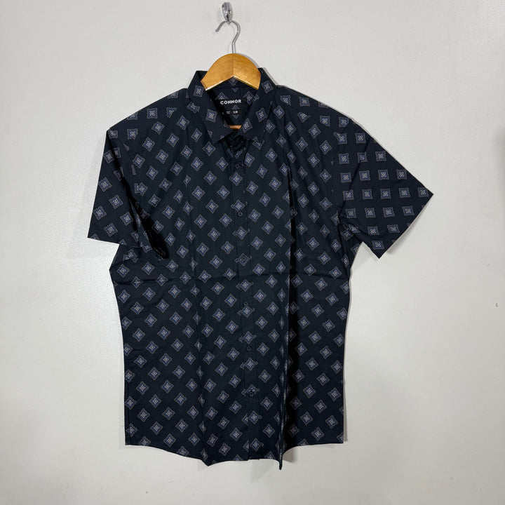 CONNOR SLIM FIT PRINTED HALF SLEEVES COTTON SHIRT