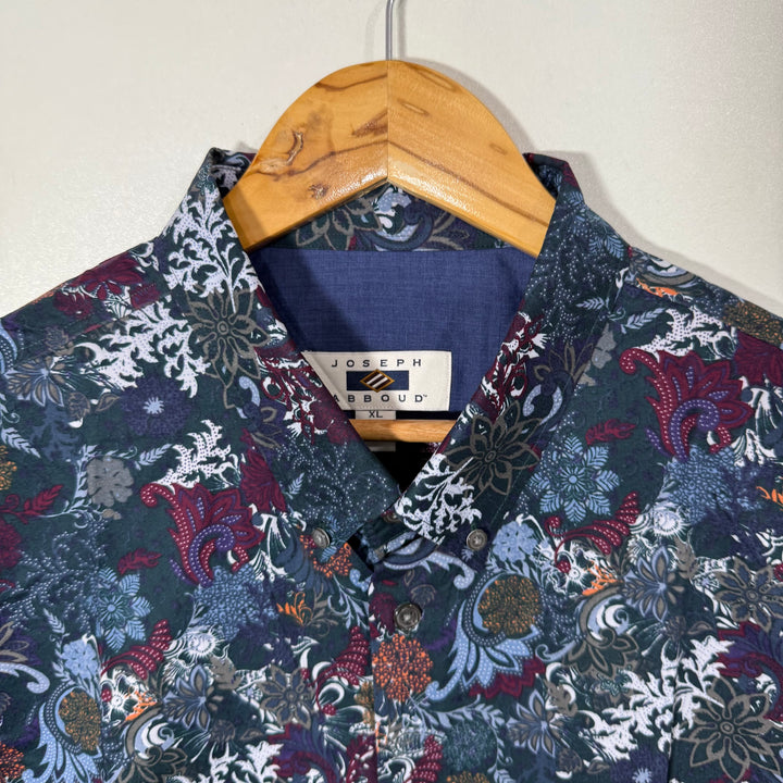 JOSEPH ABBOUD BUTTON DOWN PRINTED CASUAL COTTON SHIRT WITH STRETCH