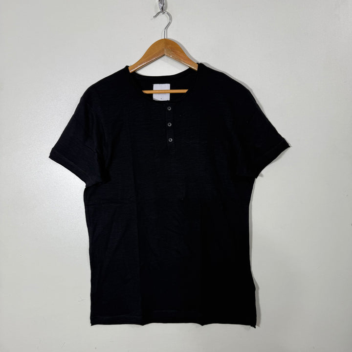 CLAYTON INSPIRED HENLEY COTTON TSHIRT BLACK COLOUR FIT