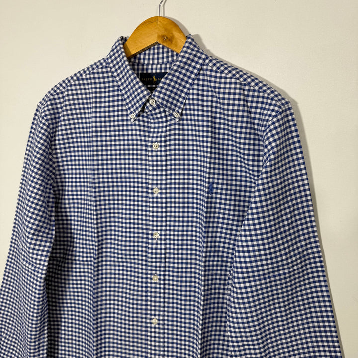 RALPH LAUREN POLO SLIM FIT BUTTON DOWN CHECKERED OXFORD COTTON SHIRT